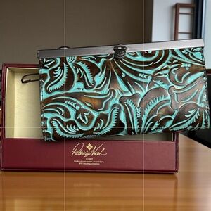 Patricia Nash Turquoise and Brown Clutch